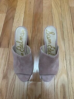Sam Edelman Dusty Pink Suede Open-Toe Block Heel Mules
